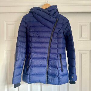 Soia & Kyo Royal Blue Down Puffer Jacket Women’s Small Hooded Diagonal Zip